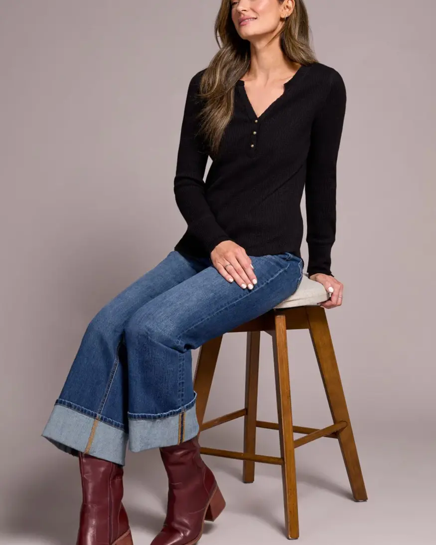 Tribal Sage Button Henley Top