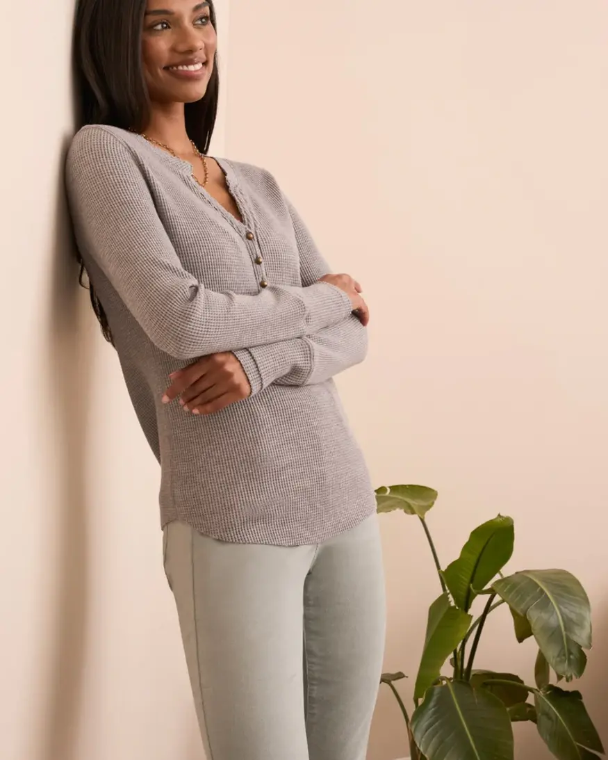 Tribal Sage Button Henley Top