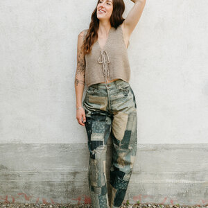 Apricot Tie Front Waffle Vest