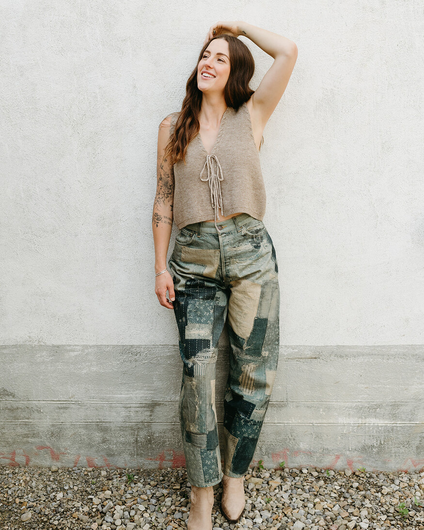 Apricot Tie Front Waffle Vest