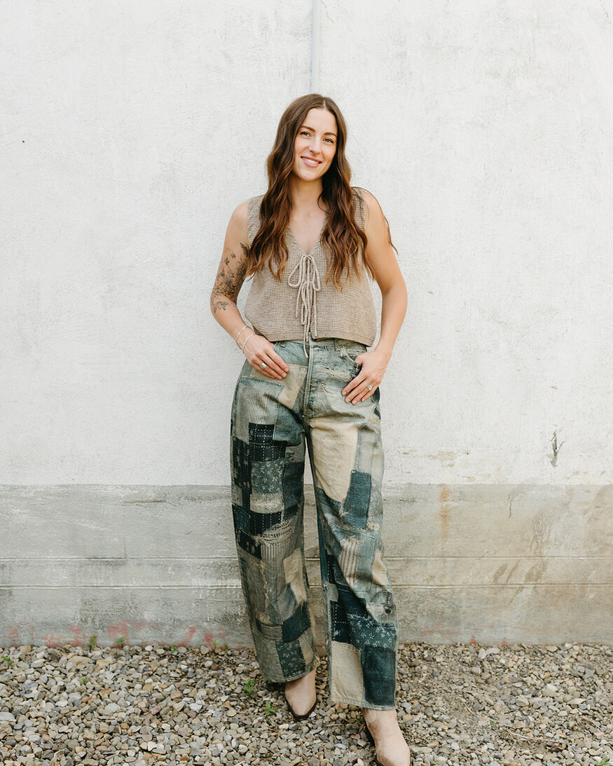 Apricot Tie Front Waffle Vest