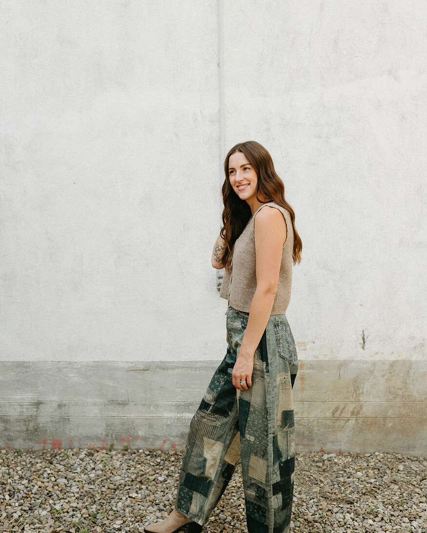 Apricot Tie Front Waffle Vest