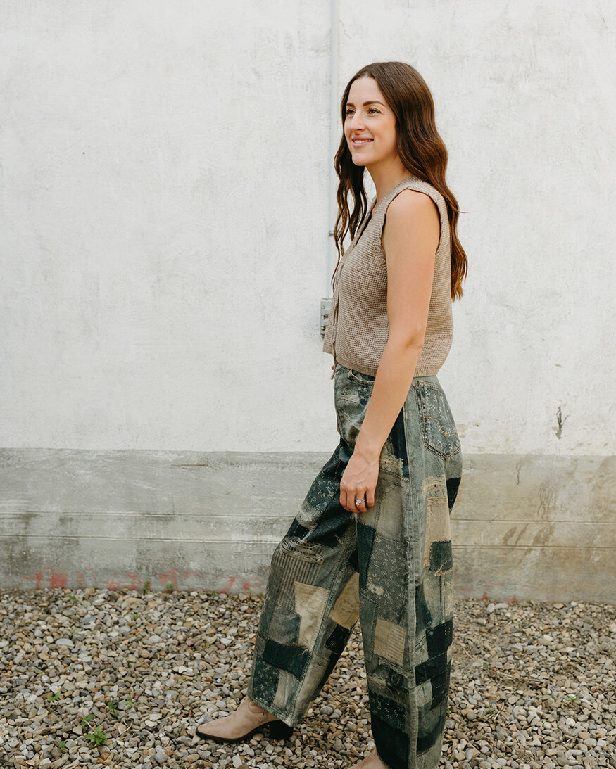 Apricot Tie Front Waffle Vest