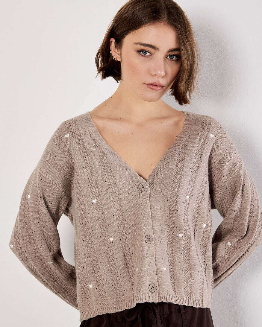 Apricot Embroidered Hearts Cardi