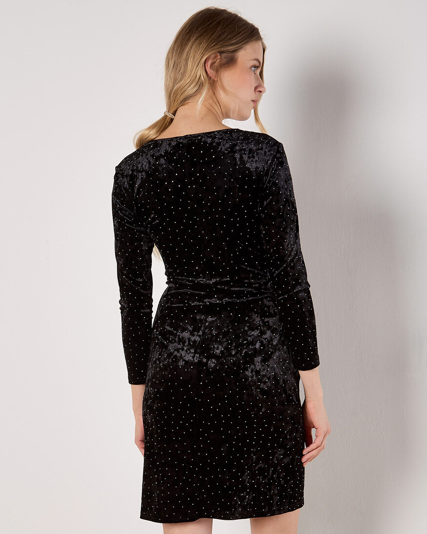 Apricot Diamante Velvet Dress