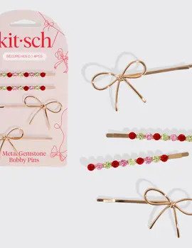 Holiday Gemstone & Bow Bobby Pins
