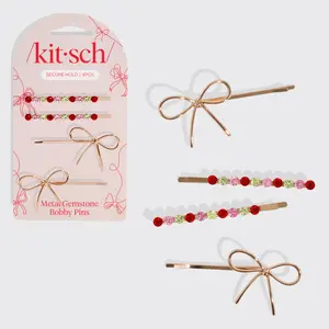 KITSCH Holiday Gemstone & Bow Bobby Pins