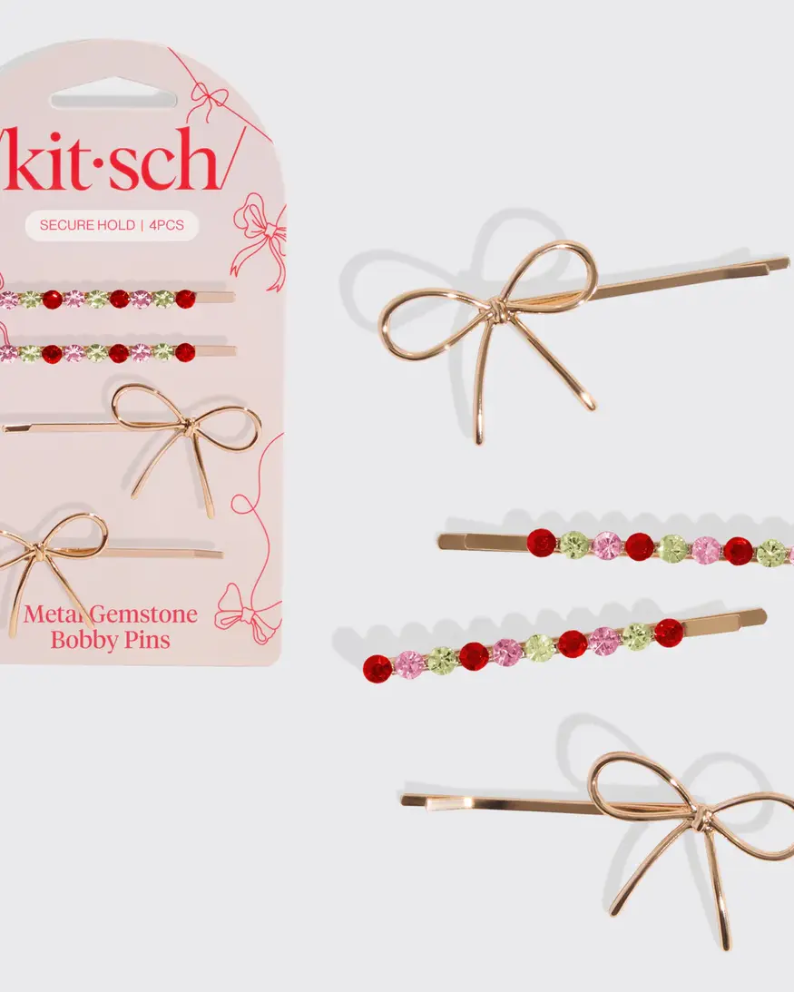 Holiday Gemstone & Bow Bobby Pins