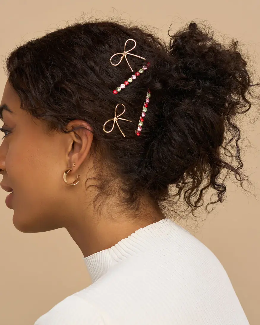 KITSCH Holiday Gemstone & Bow Bobby Pins