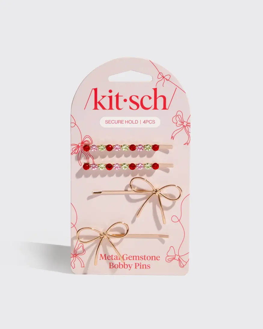 Holiday Gemstone & Bow Bobby Pins