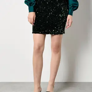 Apricot Velvet/Sequin Mini Skirt