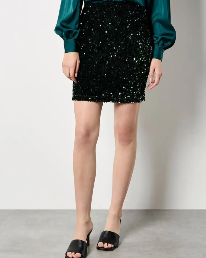 Apricot Velvet/Sequin Mini Skirt