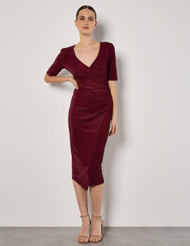 Apricot Foil Sparkle Side Ruched Dress