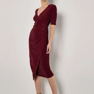 Apricot Foil Sparkle Side Ruched Dress