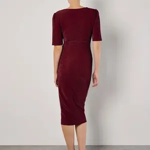 Apricot Foil Sparkle Side Ruched Dress