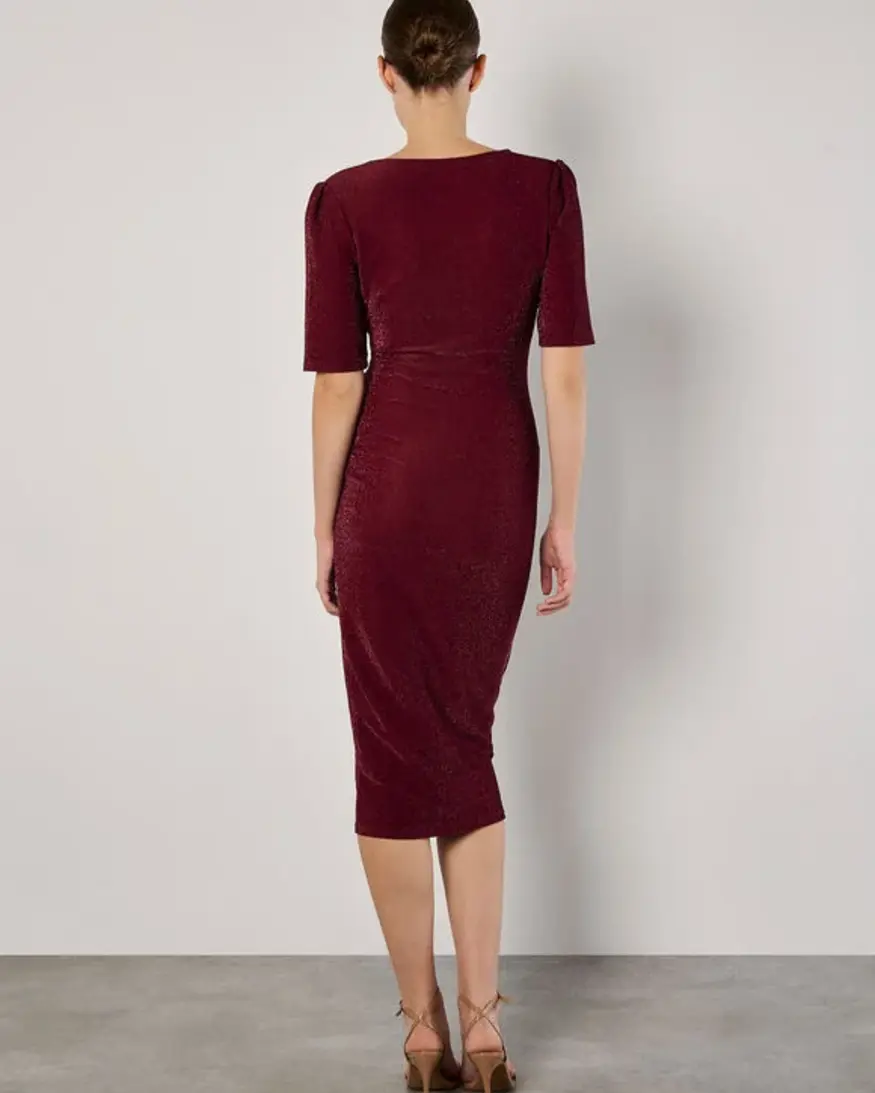 Apricot Foil Sparkle Side Ruched Dress