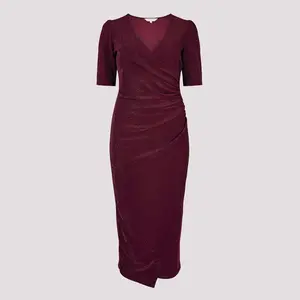 Apricot Foil Sparkle Side Ruched Dress