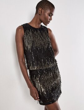 Apricot Sequin Stripe Fringe Top