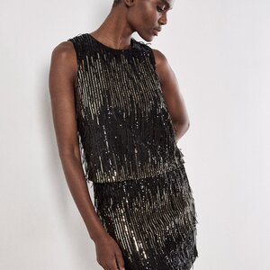 Apricot Sequin Stripe Fringe Top