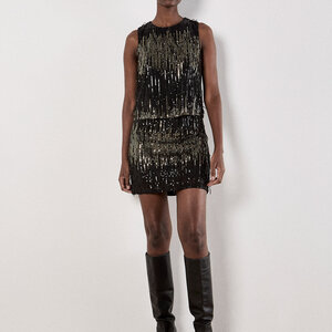 Apricot Sequin Stripe Fringe Top