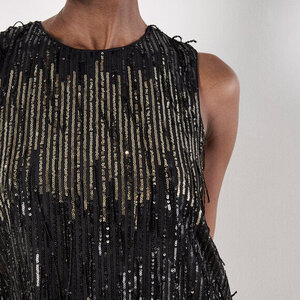 Apricot Sequin Stripe Fringe Top