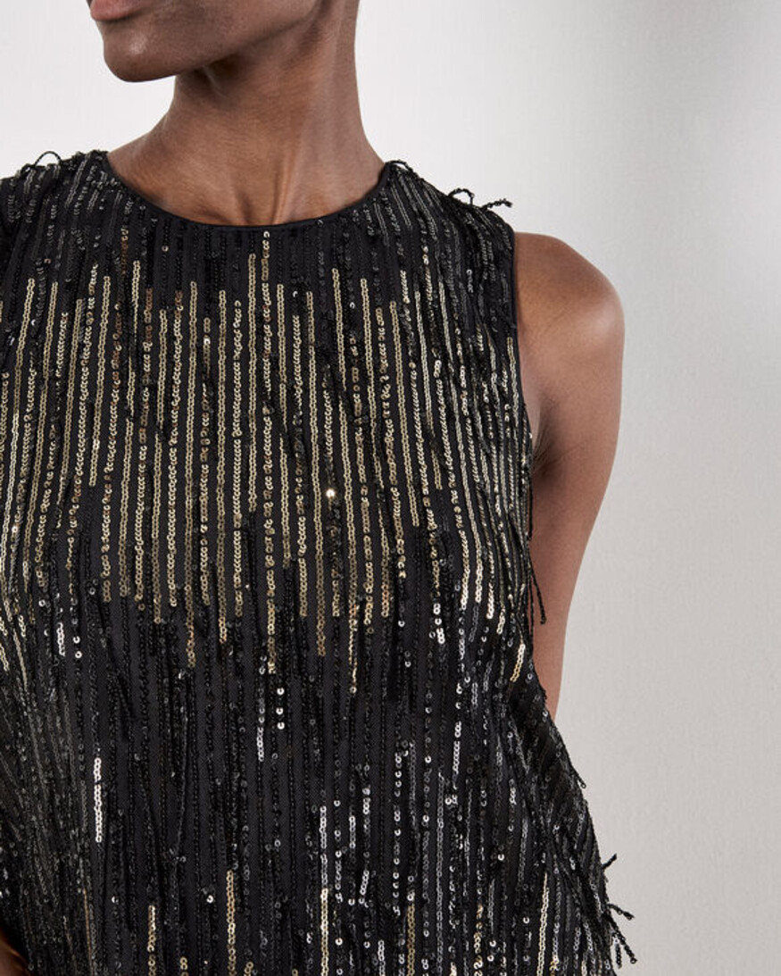 Apricot Sequin Stripe Fringe Top