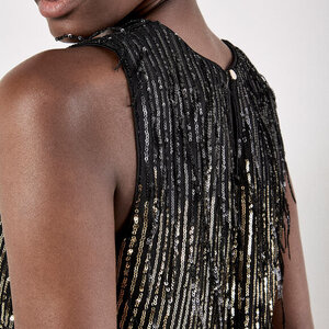 Apricot Sequin Stripe Fringe Top