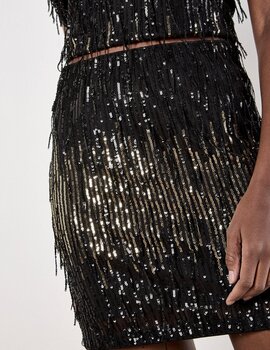 Apricot Sequin Stripe Fringe Skirt