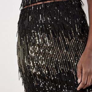 Apricot Sequin Stripe Fringe Skirt