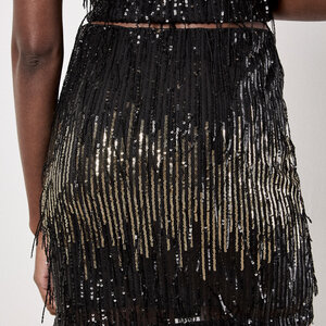 Apricot Sequin Stripe Fringe Skirt