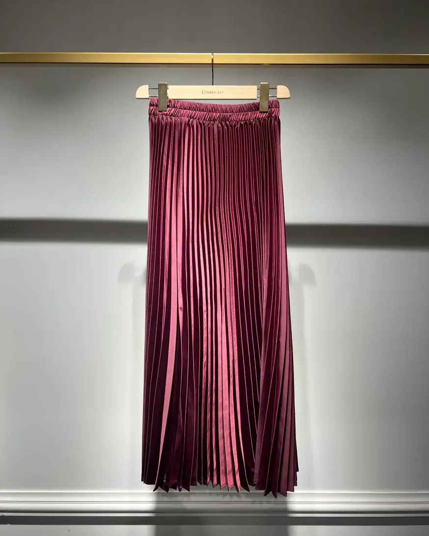 Solid Satin Pleated Skirt