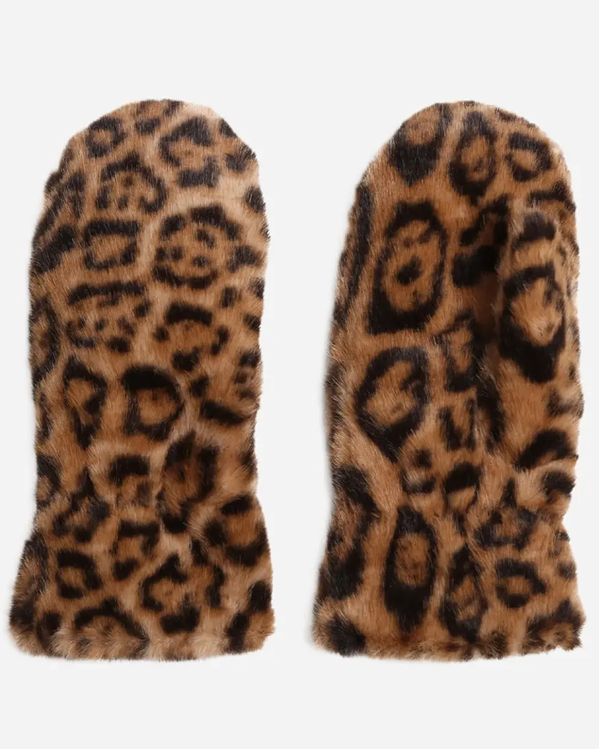 Leopard Faux Fur Mittens