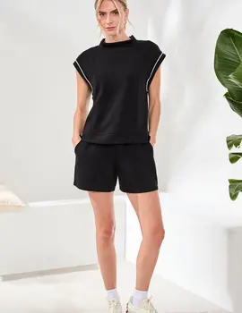 Tribal Lacy Mock Neck W/Contrast