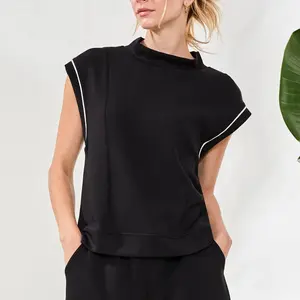 Tribal Lacy Mock Neck W/Contrast