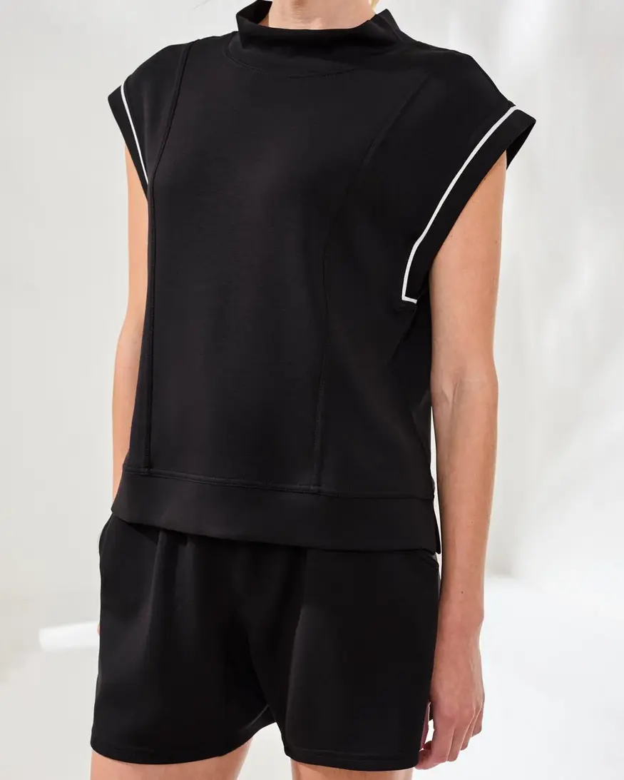 Tribal Lacy Mock Neck W/Contrast