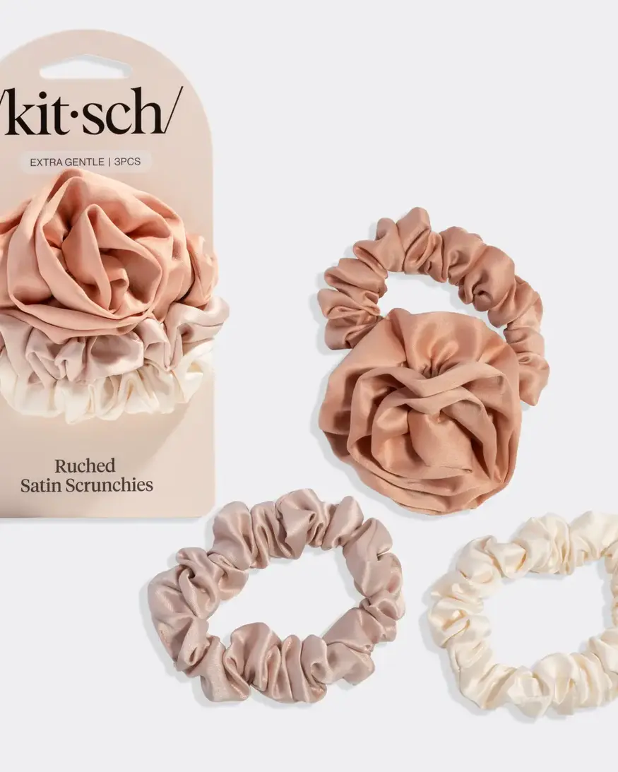 KITSCH Rosette Ruched Satin Scrunchies