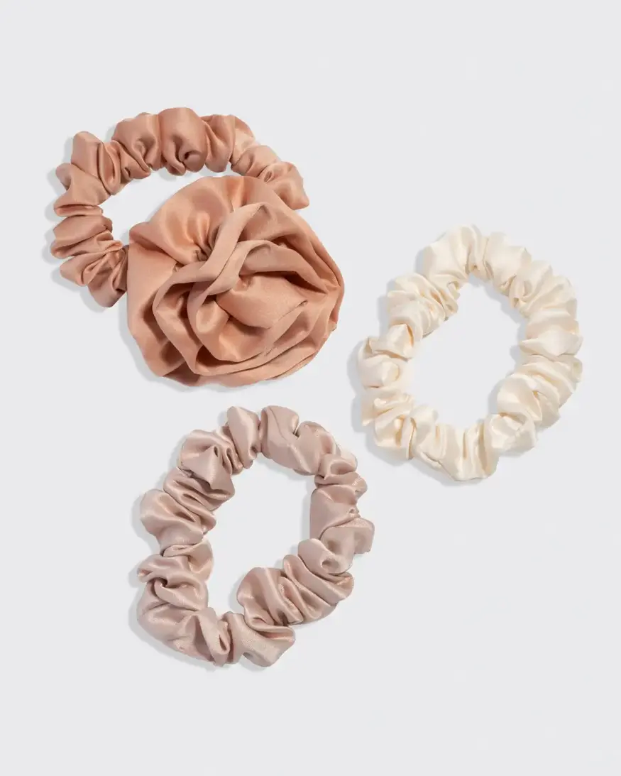 Rosette Ruched Satin Scrunchies