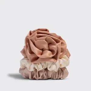Rosette Ruched Satin Scrunchies