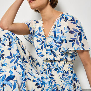 Apricot Tiered Leaf Print Dress