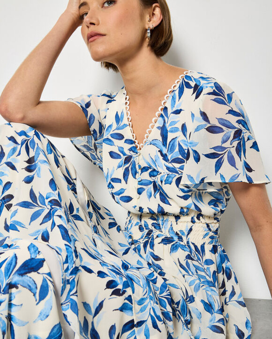 Apricot Tiered Leaf Print Dress