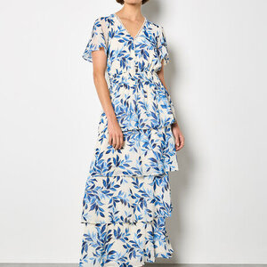 Apricot Tiered Leaf Print Dress