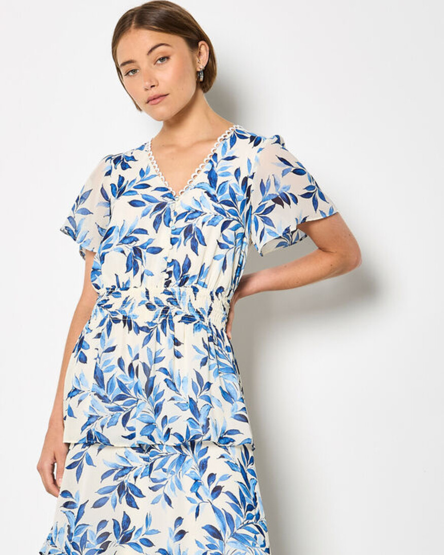 Apricot Tiered Leaf Print Dress