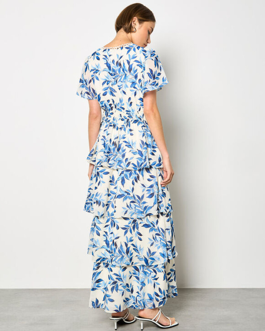 Apricot Tiered Leaf Print Dress