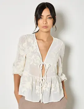 Apricot Embroidered Peplum Top