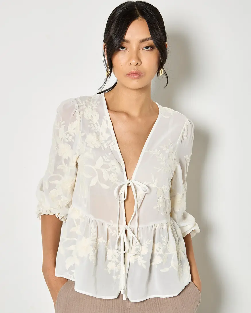 Apricot Embroidered Peplum Top