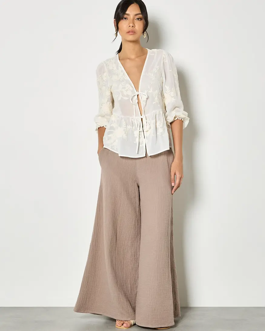 Apricot Embroidered Peplum Top