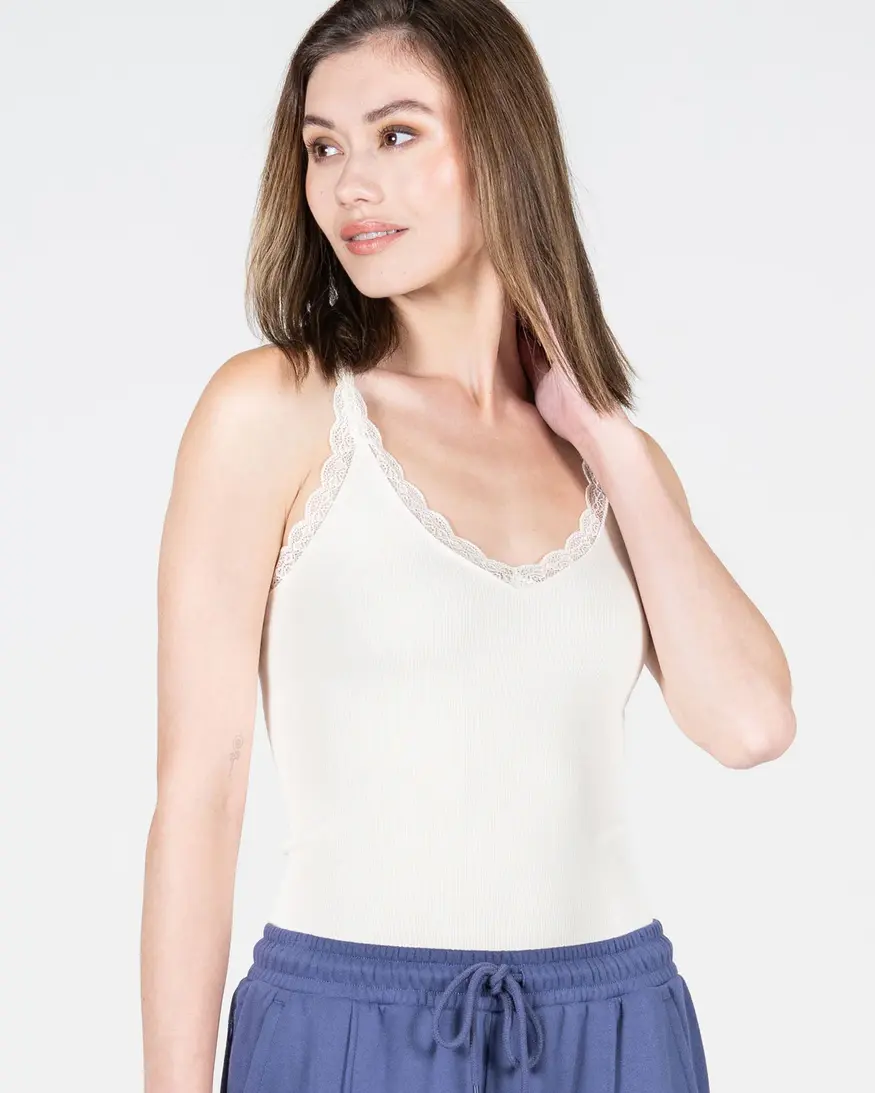 Cest Moi Bamboo Tank W/Lace Trim