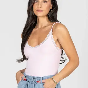 Cest Moi Bamboo Tank W/Lace Trim