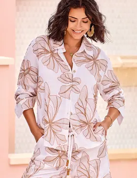 Tribal Lau Button Front Blouse