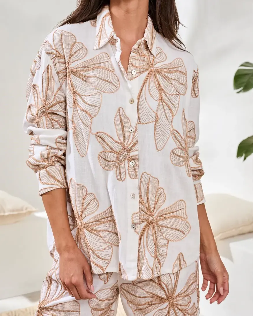 Tribal Lau Button Front Blouse